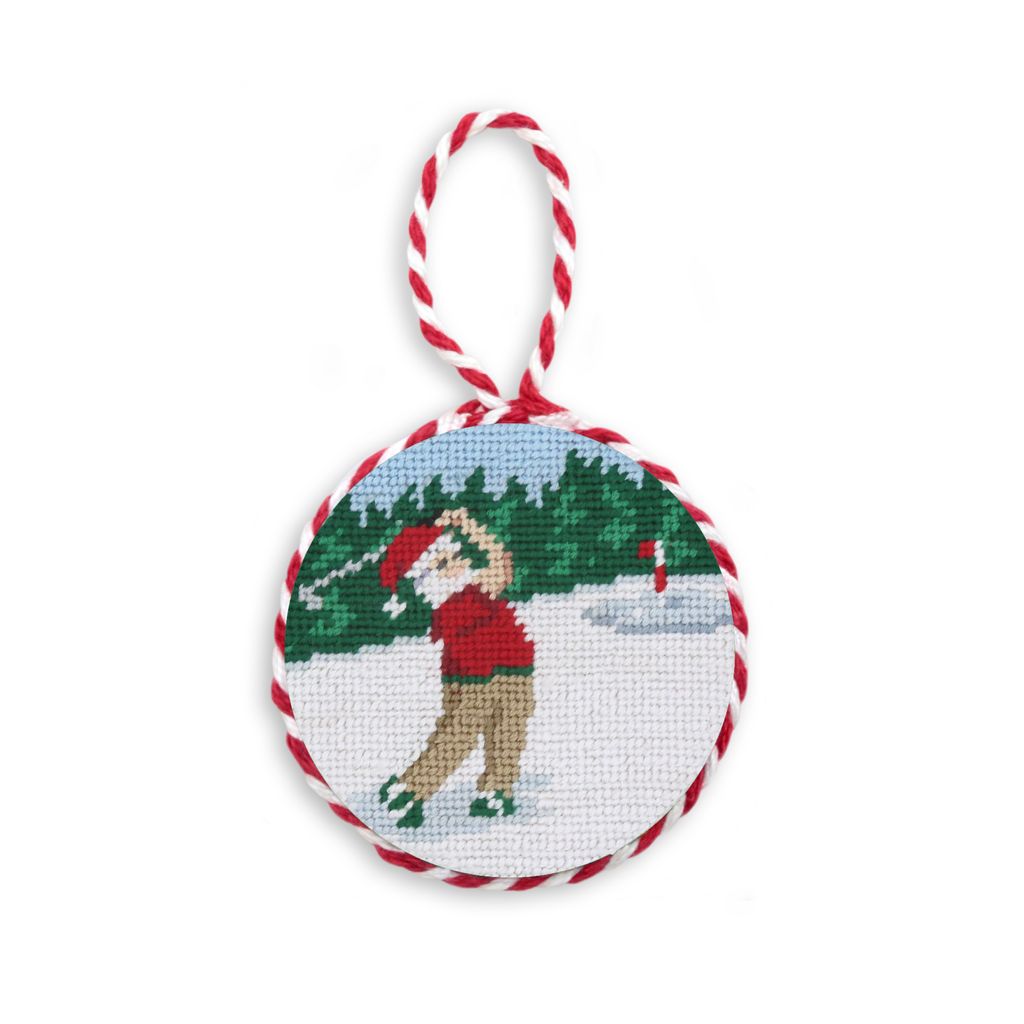 Golfing Santa Needlepoint Ornament by Smathers & Branson - Country Club Prep