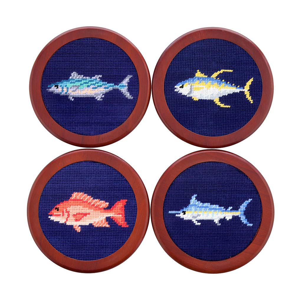 Gulf Coast Fish Needlepoint Coasters by Smathers & Branson - Country Club Prep