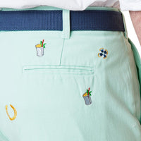 Stretch Twill Harbor Pant with Embroidered Lucky Mint Julep in Mint by Castaway Clothing - Country Club Prep
