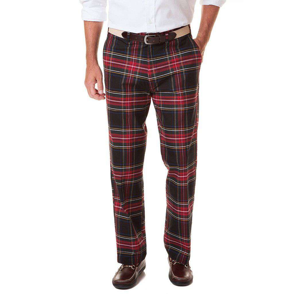 Black Stewart Plaid Stretch Twill Harbor Pant by Castaway Clothing - Country Club Prep