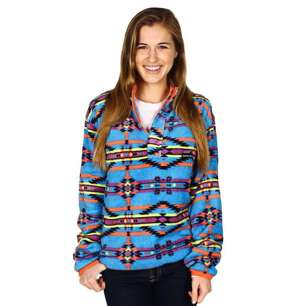 Southern Marsh Harbuck Fleece 1 4 Zip Pullover in Blue and Navy