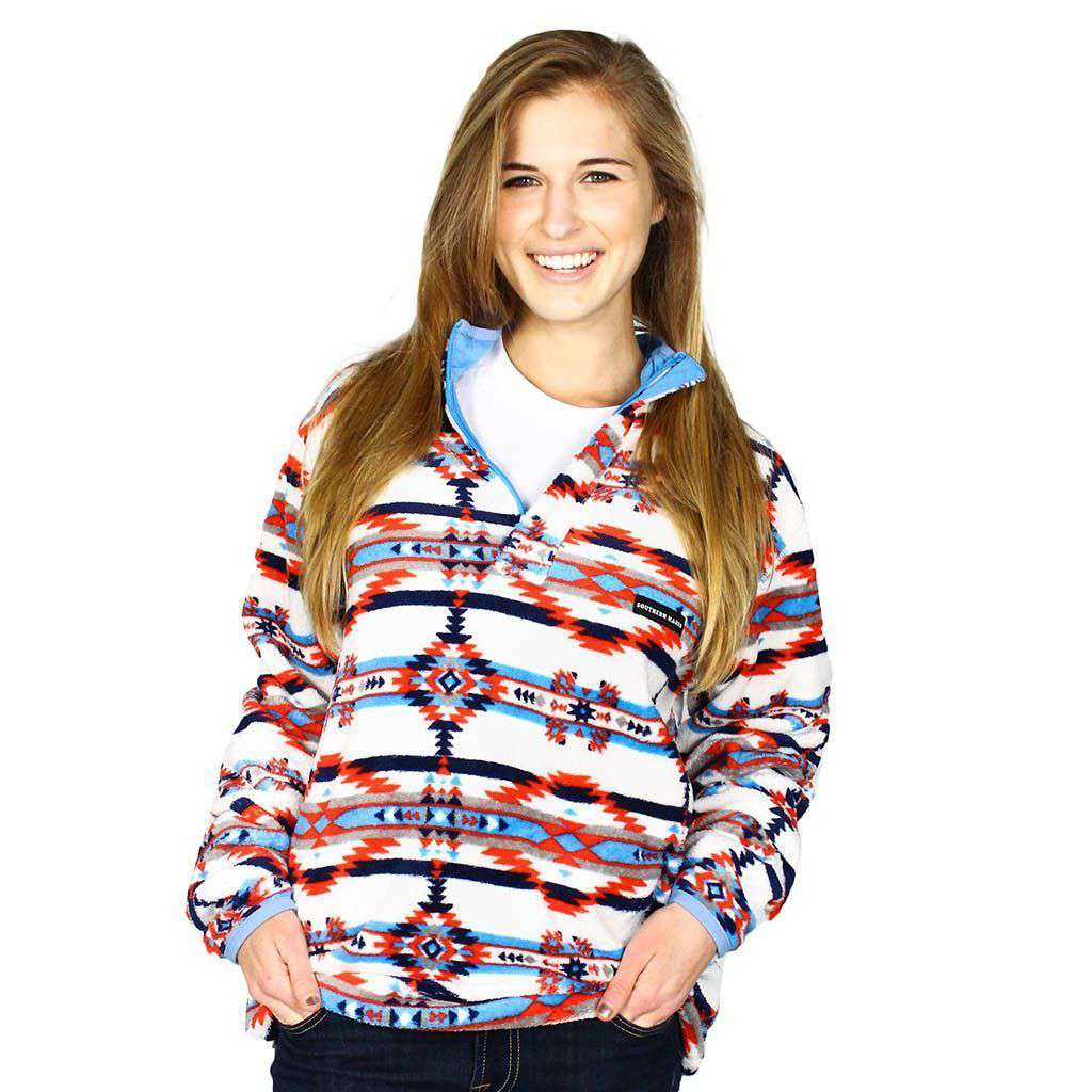Southern Marsh Harbuck Fleece 1 4 Zip Pullover in White and Navy