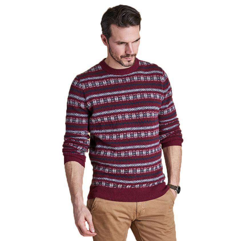 Harvard Fair Isle Crew Neck Sweater in Merlot by Barbour - Country Club Prep