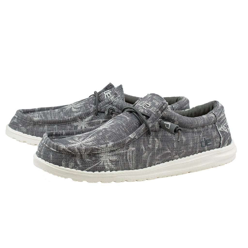 Wally Canvas Shoe in Grey Palm Print by Hey Dude - Country Club Prep