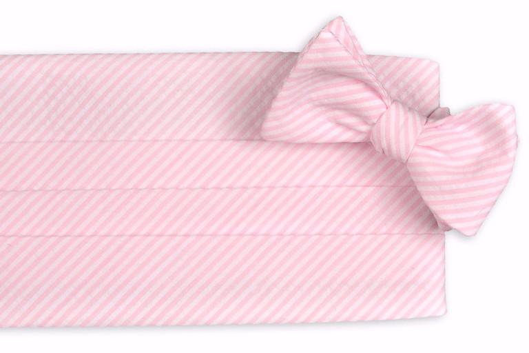 Pink Seersucker Stripe Cummerbund Set by High Cotton - Country Club Prep