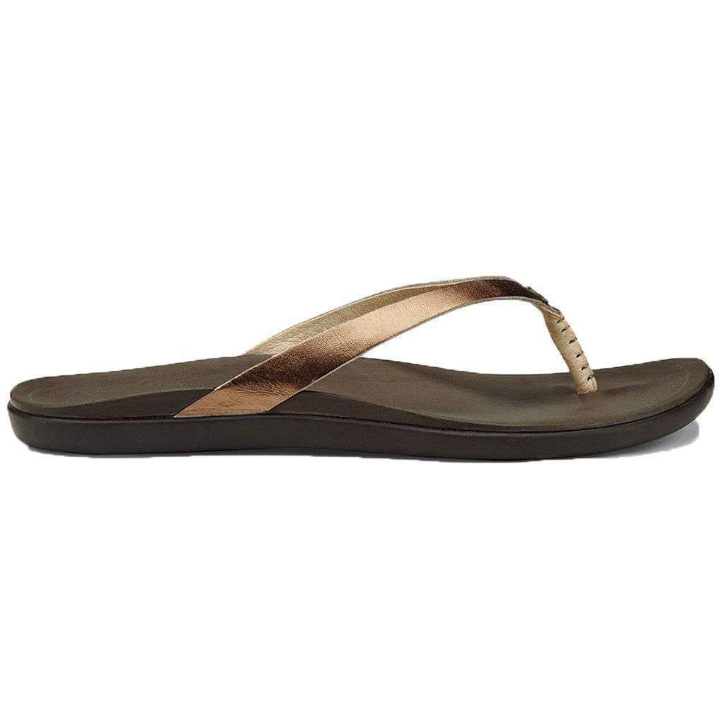 Women's Ho'opio Leather Sandal in Bronze & Dark Java Brown by Olukai - Country Club Prep