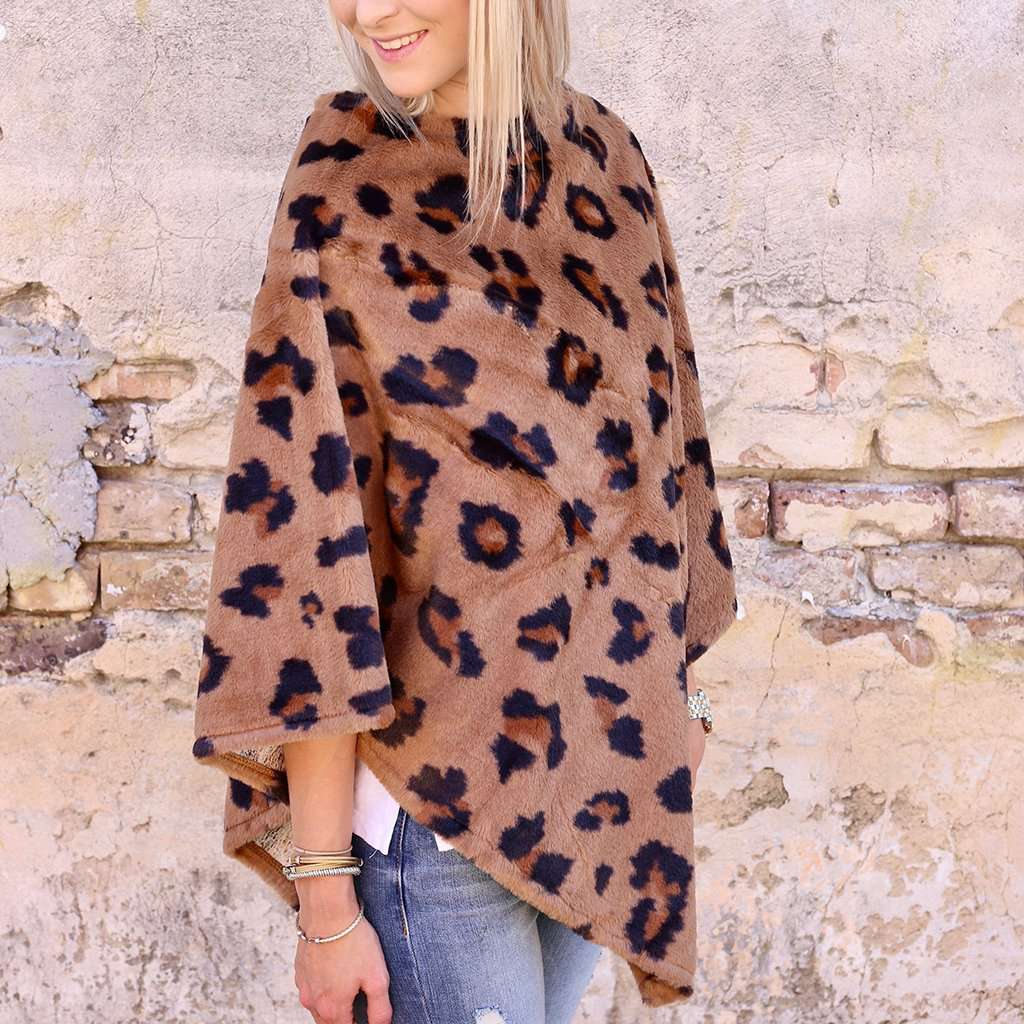 Leopard Print Faux Fur Poncho by Caroline Hill - Country Club Prep