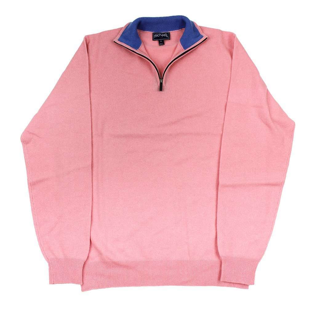 Quarter Zip Cashmere Sweater in Pink by Michael's - Country Club Prep