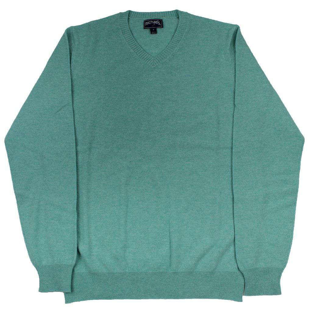 Cashmere V-Neck Sweater in Aqua by Michael's - Country Club Prep