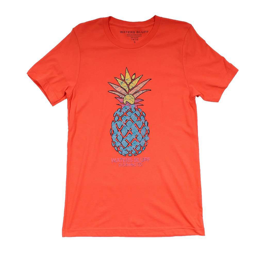 Wavy Pineapple Tee Shirt in Coral by Waters Bluff - Country Club Prep