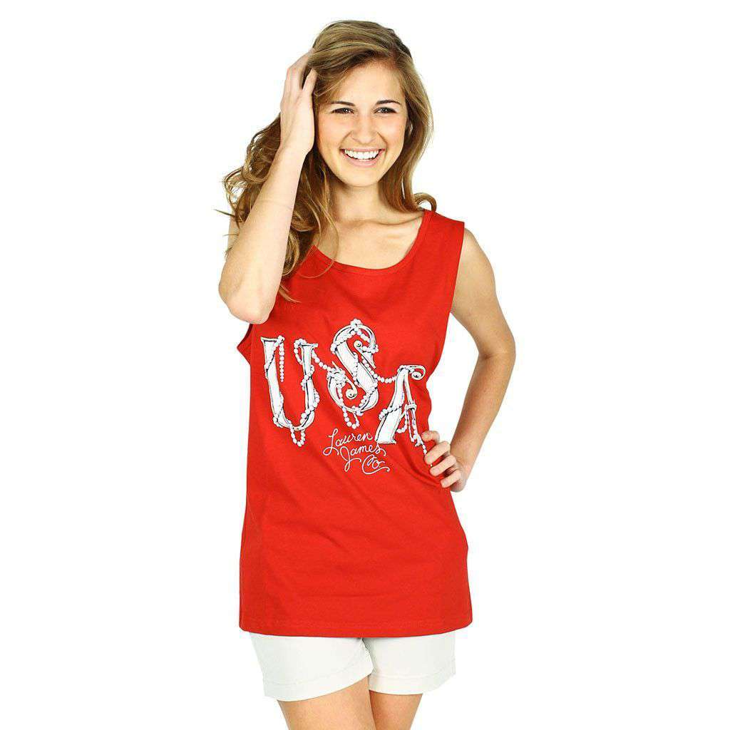 USA Pearl Tank Top in Red by Lauren James - Country Club Prep