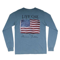 Vintage American Flag Long Sleeve Tee in Ice Blue by Live Oak - Country Club Prep