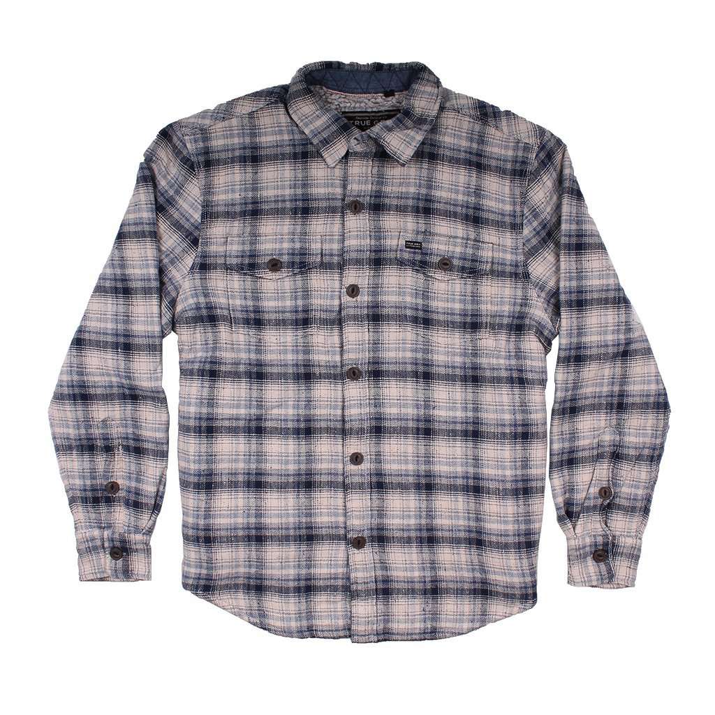 Summit Shirt Textured Jacket with Sherpa Lining in Indigo Plaid by True Grit - Country Club Prep