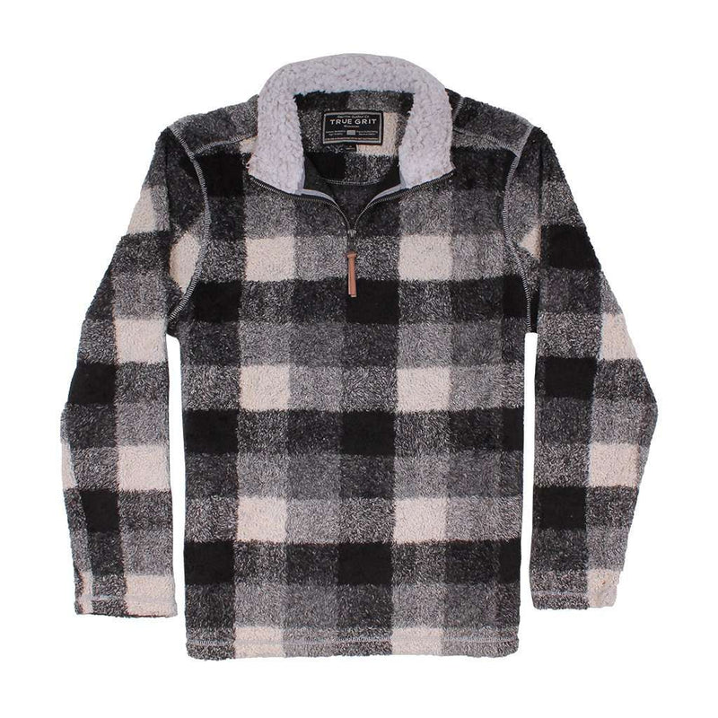 Melange Buffalo Plaid 1/4 Zip Pullover in Grey/Black by True Grit - Country Club Prep