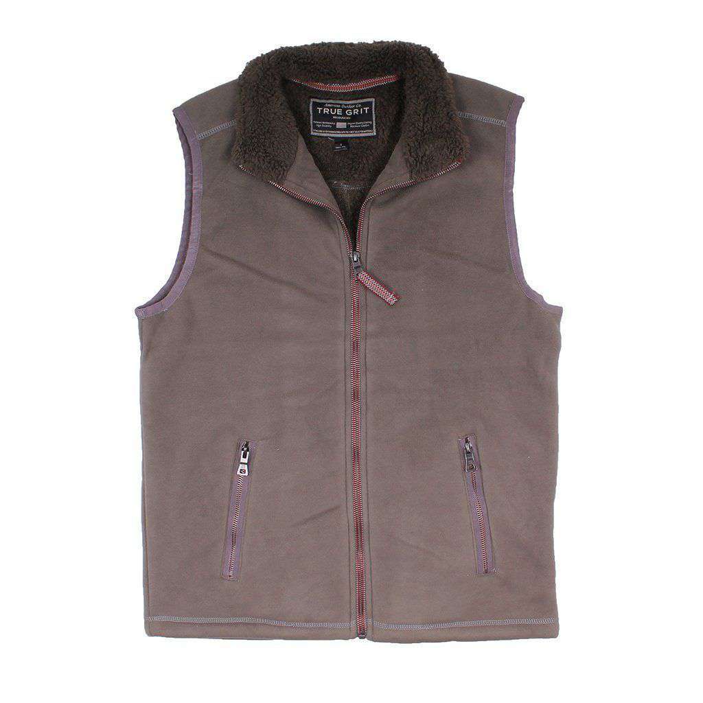 Bonded Polar Fleece & Sherpa Lined Vest in Vintage Olive by True Grit - Country Club Prep