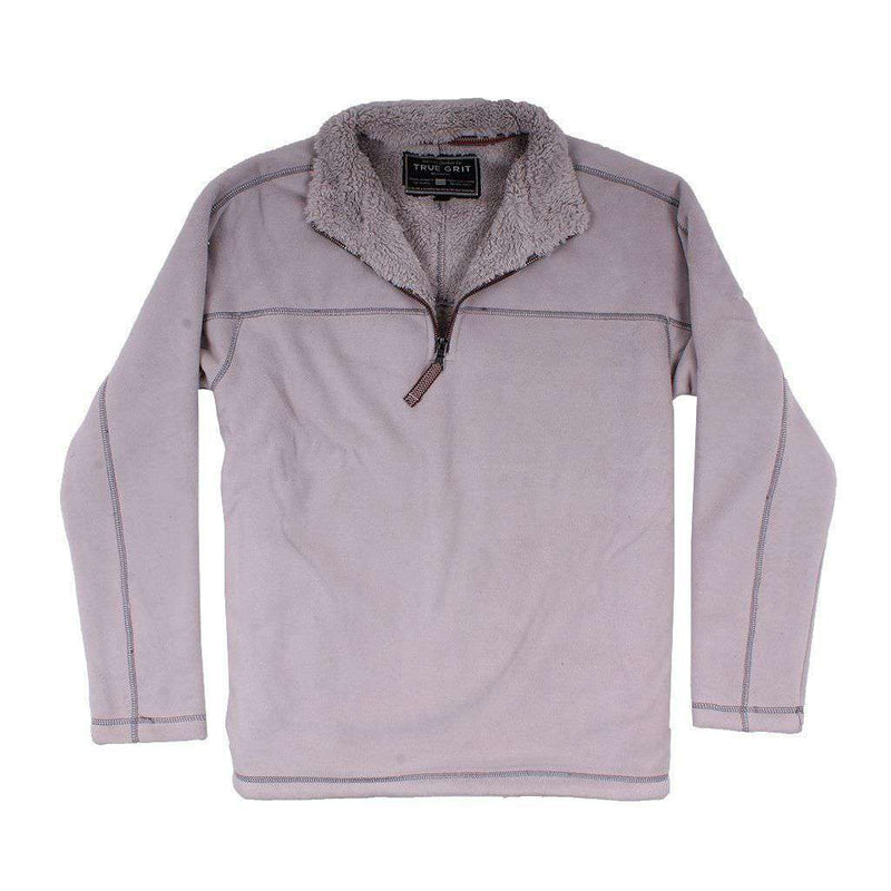 Bonded Polar Fleece & Sherpa Lined 1/4 Zip Pullover with Pockets in Faded Heather by True Grit - Country Club Prep