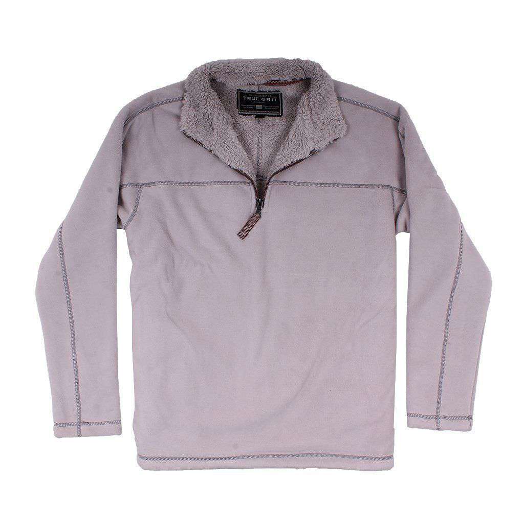 Bonded Polar Fleece & Sherpa Lined 1/4 Zip Pullover with Pockets in Faded Heather by True Grit - Country Club Prep