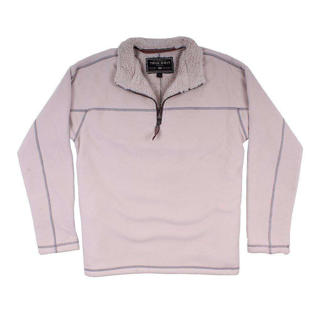 Bonded Polar Fleece & Sherpa Lined 1/4 Zip Pullover with Pockets in Ivory by True Grit - Country Club Prep