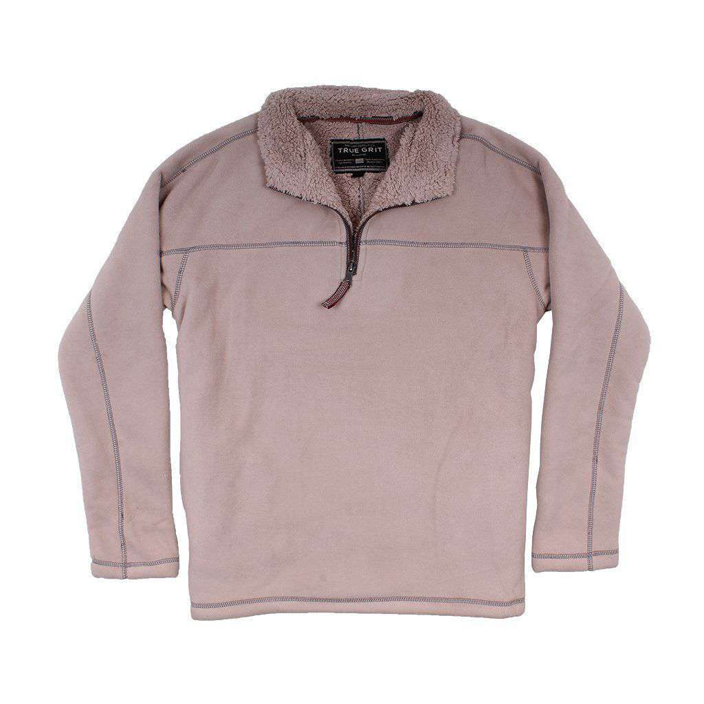 Bonded Polar Fleece & Sherpa Lined 1/4 Zip Pullover with Pockets in Sand by True Grit - Country Club Prep