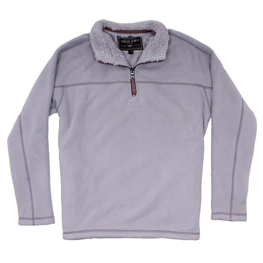 Bonded Polar Fleece & Sherpa Lined 1/4 Zip Pullover with Pockets in Pale Blue by True Grit - Country Club Prep