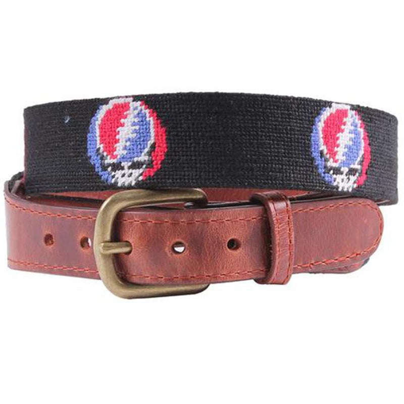 Steal Your Face Needlepoint Belt in Black by Smathers & Branson - Country Club Prep