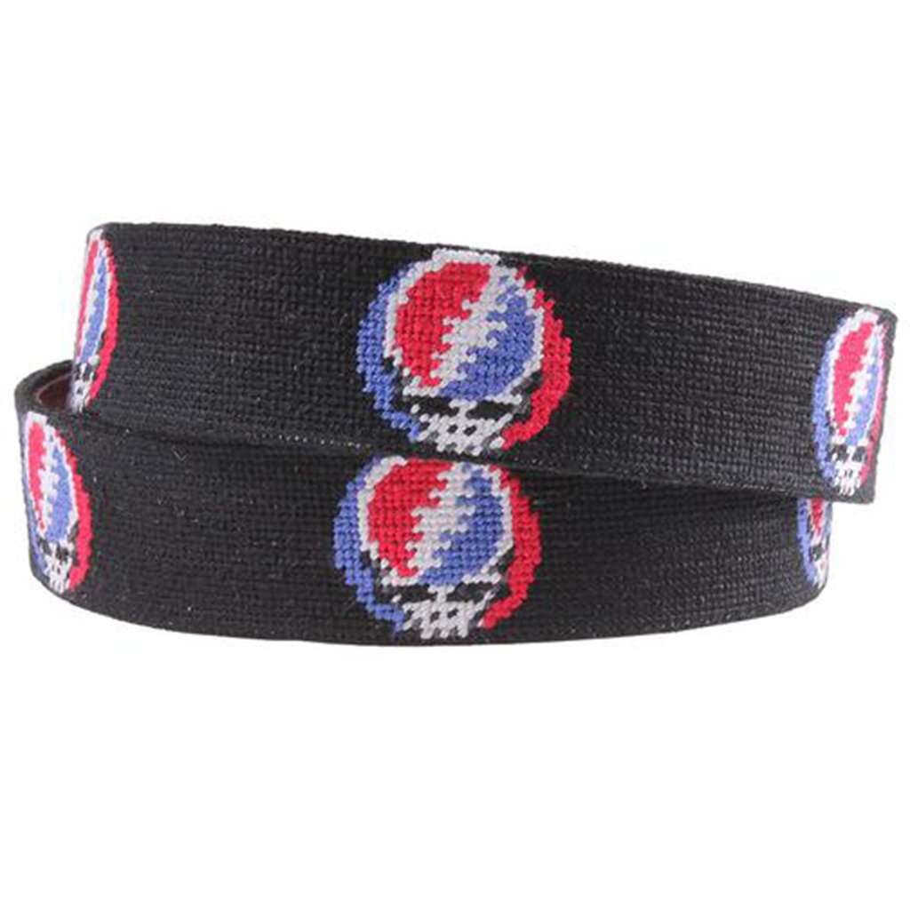 Steal Your Face Needlepoint Belt in Black by Smathers & Branson - Country Club Prep