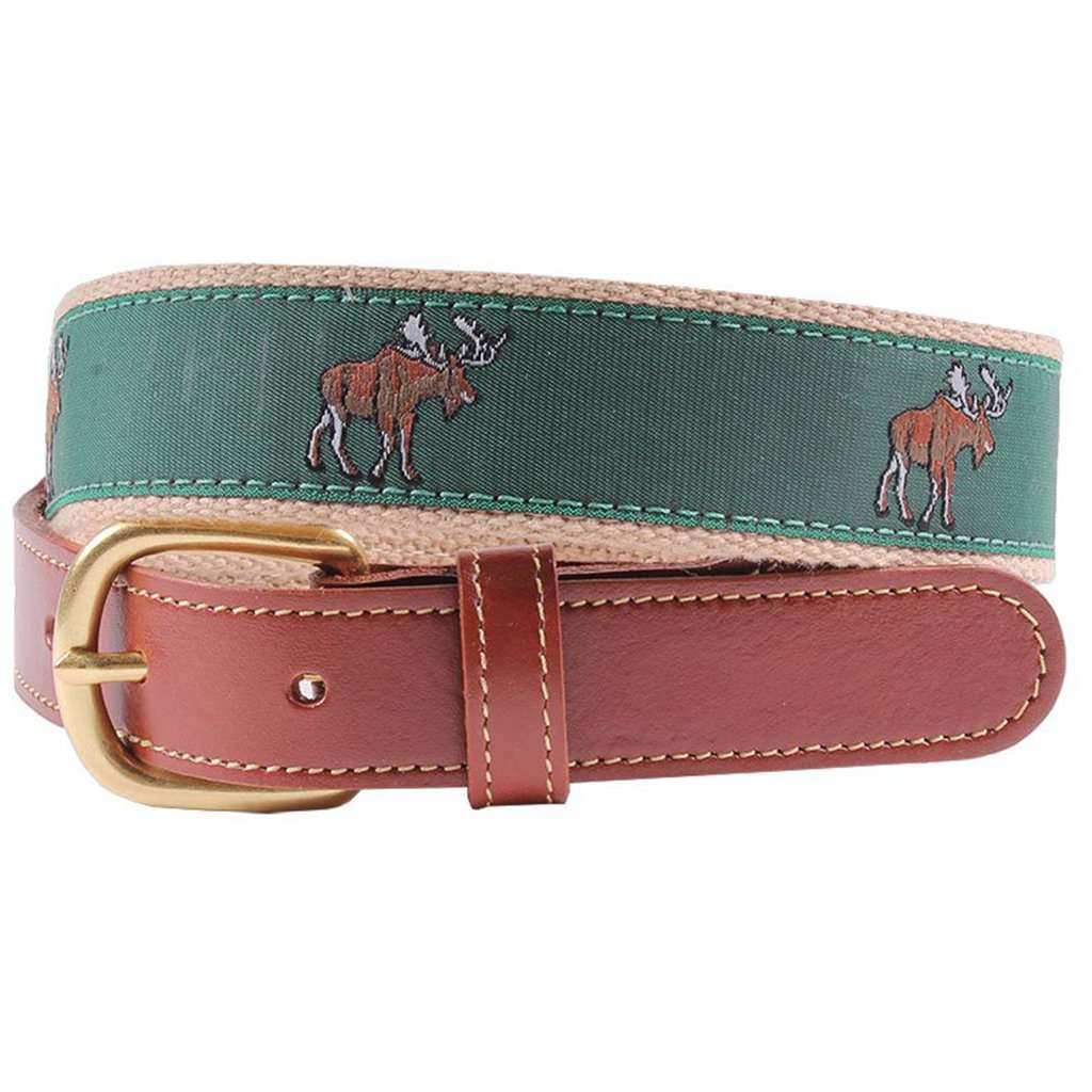 Moose Leather Tab Belt in Green by Country Club Prep - Country Club Prep