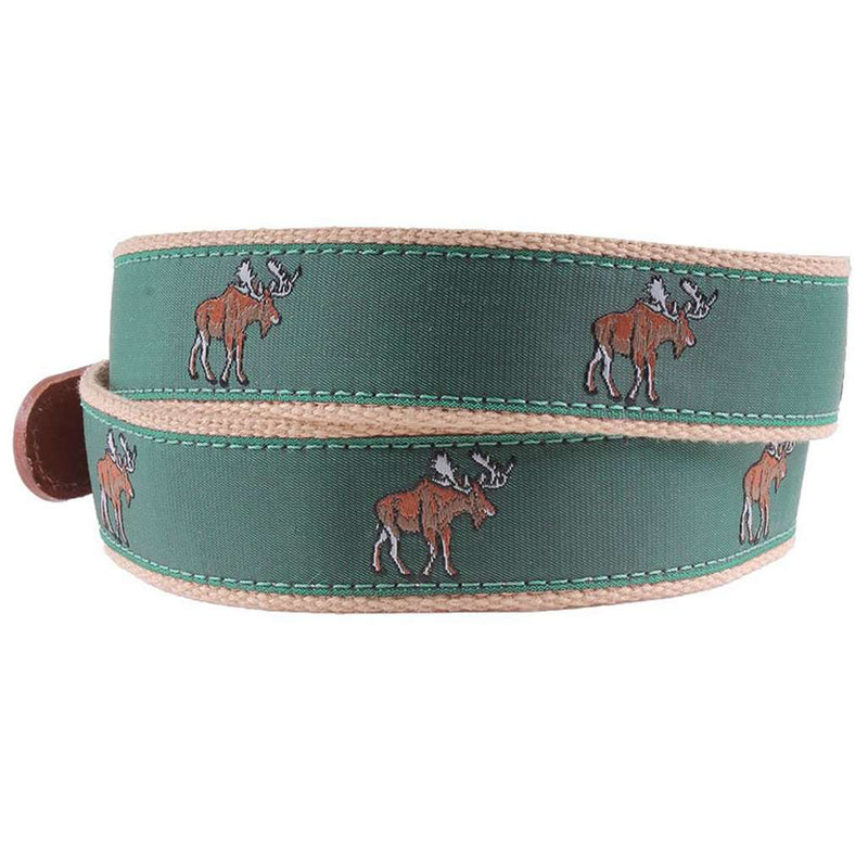 Country Club Prep Moose Leather Tab Belt in Green