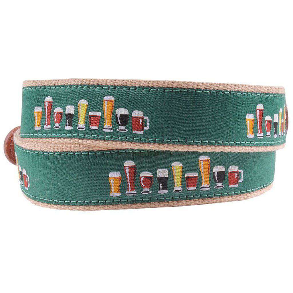 Crafty Beer Leather Tab Belt in Green by Country Club Prep - Country Club Prep