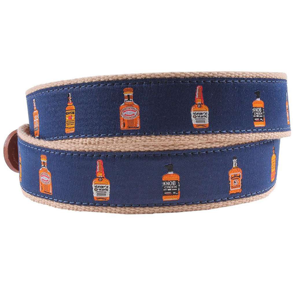 Whiskey Row Leather Tab Belt in Navy by Country Club Prep - Country Club Prep