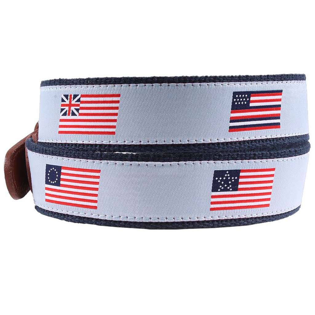 Flags of Our Fathers Leather Tab Belt in Light Blue by Country Club Prep - Country Club Prep