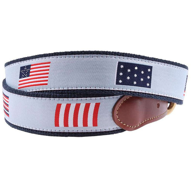 Flags of Our Fathers Leather Tab Belt in Light Blue by Country Club Prep - Country Club Prep
