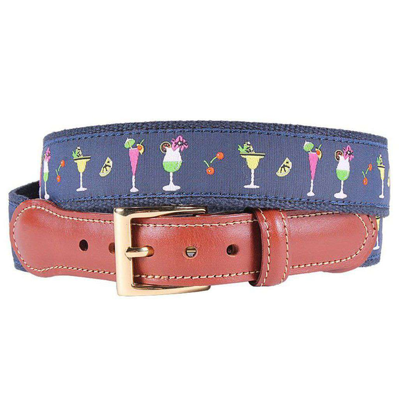 Happy Hour Leather Tab Belt in Navy on Navy Canvas by Country Club Prep - Country Club Prep