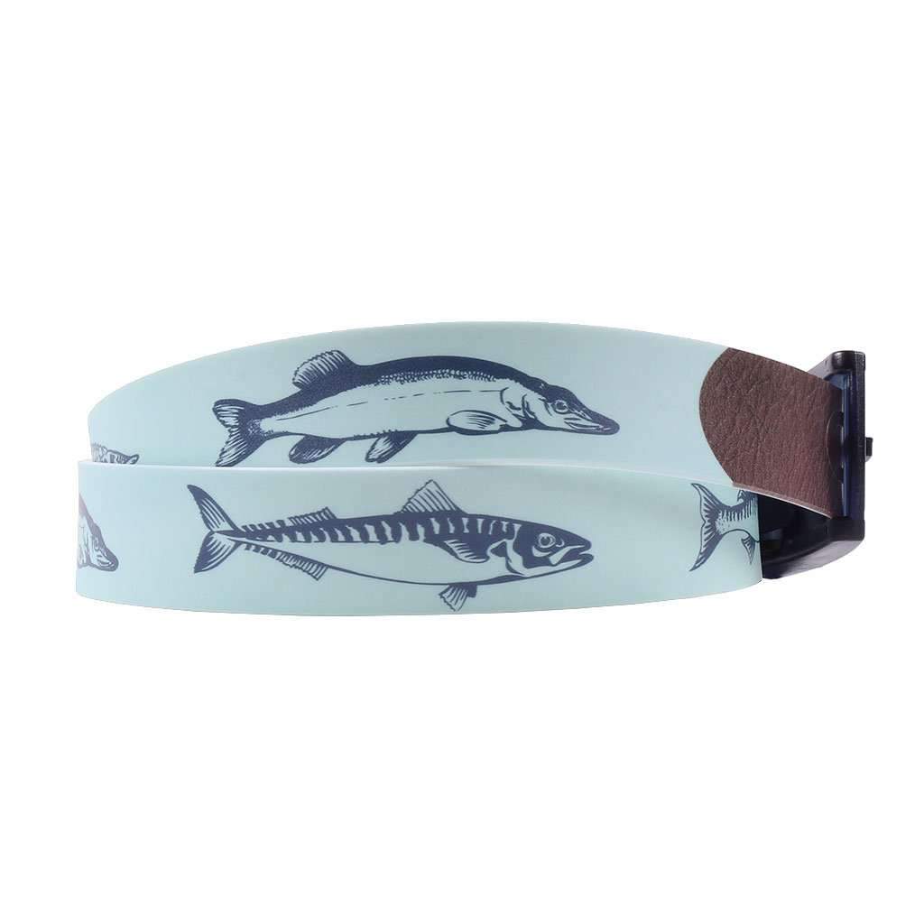 Fishing Mint Classic Belt with Navy Buckle by C4 Belts - Country Club Prep