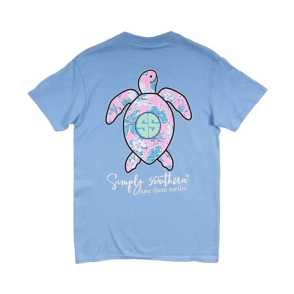 Preppy Save the Turtles Hibiscus Tee in Blues by Simply Southern - Country Club Prep