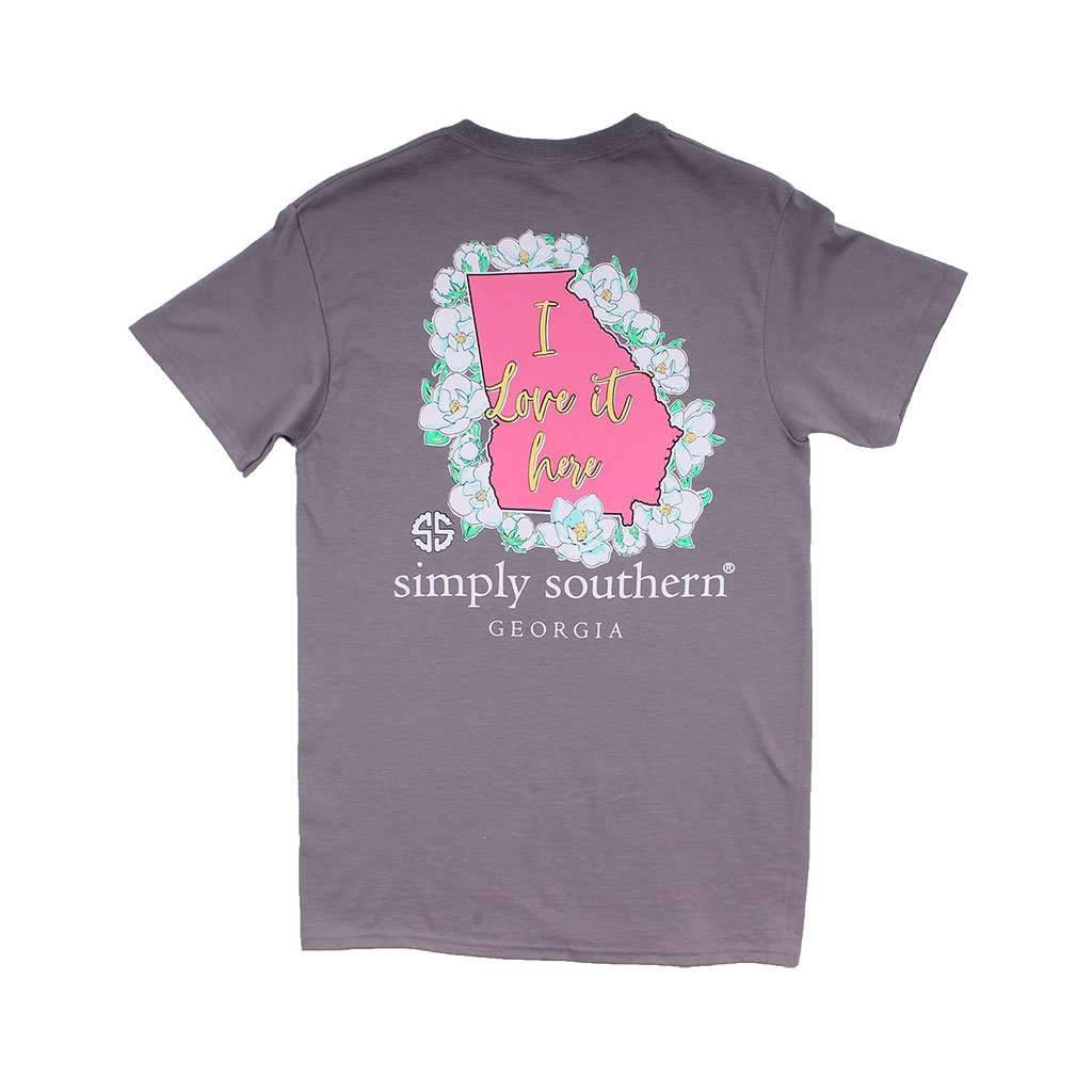 Preppy GA "I Love It Here" Tee in Steel by Simply Southern - Country Club Prep
