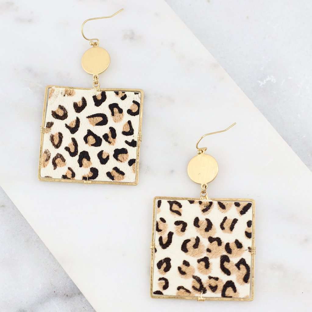Remmi Ivory Leopard Square Earring by Caroline Hill - Country Club Prep