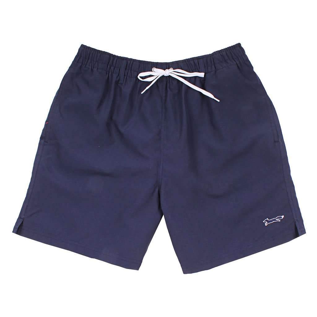 Swim Suit in Navy with Embroidered Longshanks by State Traditions - Country Club Prep