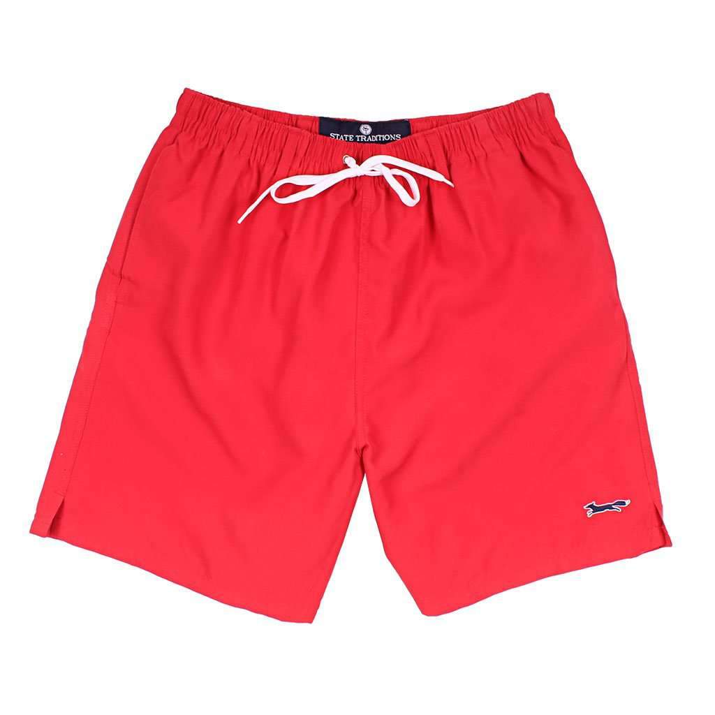 Swim Suit in Red with Embroidered Longshanks by State Traditions - Country Club Prep
