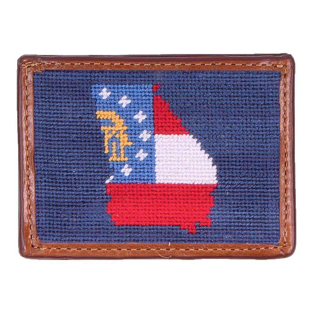 Custom Georgia State Flag Needlepoint Credit Card Wallet in Navy by Smathers & Branson - Country Club Prep