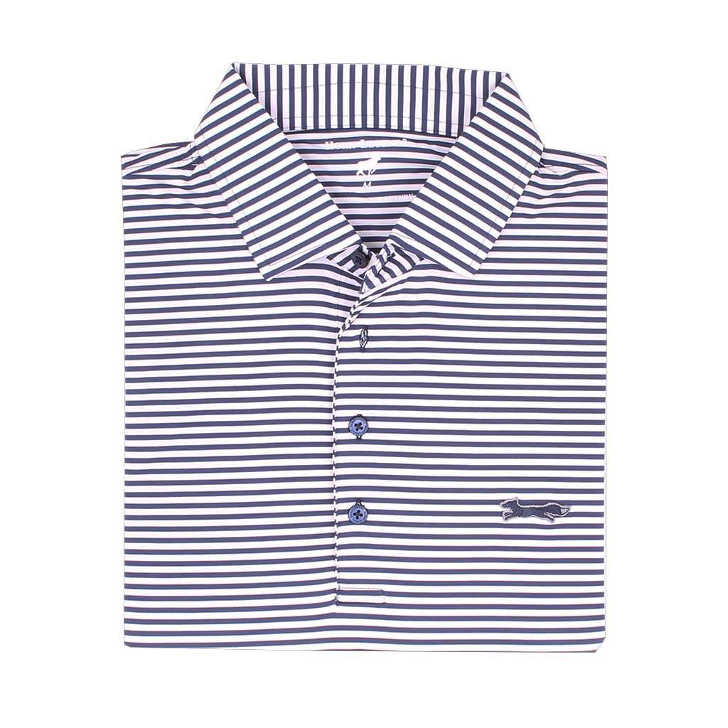 Longshanks Striped Performance Polo in Navy & White by Country Club Prep - Country Club Prep