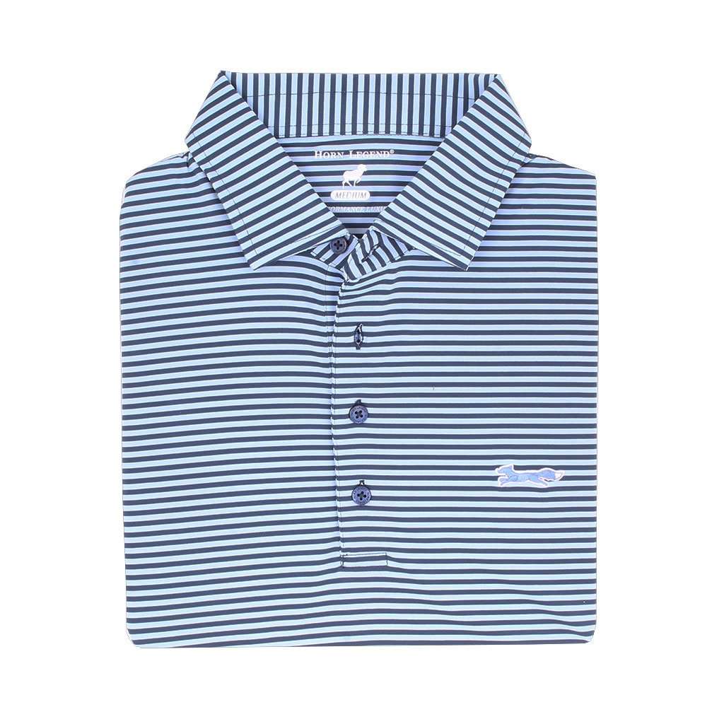 Longshanks Striped Performance Polo in Navy & Ice Blue by Country Club Prep - Country Club Prep