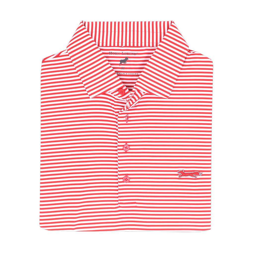 Longshanks Striped Performance Polo in Crimson & White by Country Club Prep - Country Club Prep