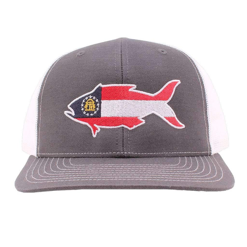 Georgia Flag Snapper Hat in Gray and White by Southern Snap Co. - Country Club Prep