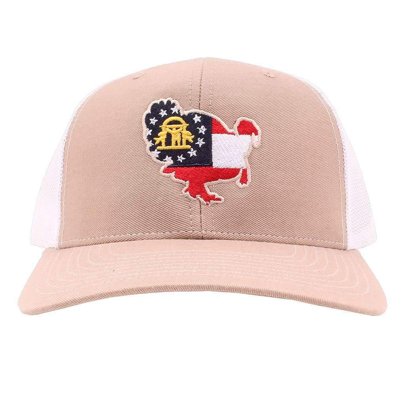 Georgia Flag Turkey Hat in Khaki and White by Southern Snap Co. - Country Club Prep