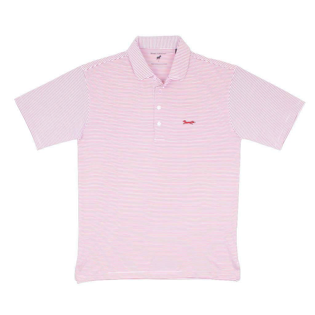 Longshanks Striped Performance Polo in White & Crimson by Country Club Prep - Country Club Prep