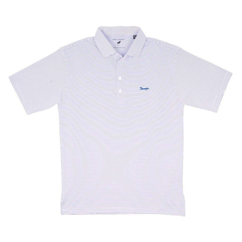 Longshanks Striped Performance Polo in White & Royal by Country Club Prep - Country Club Prep