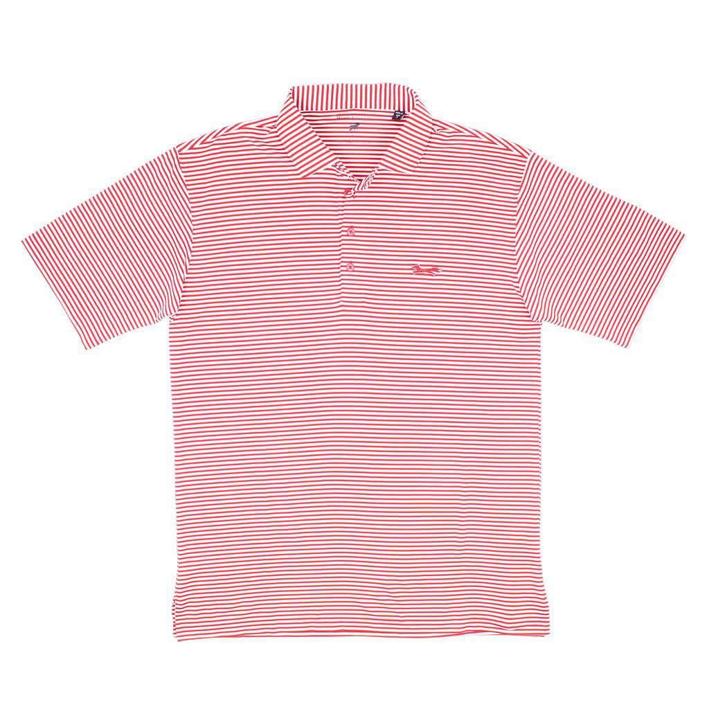 Longshanks Striped Performance Polo in Crimson & White by Country Club Prep - Country Club Prep