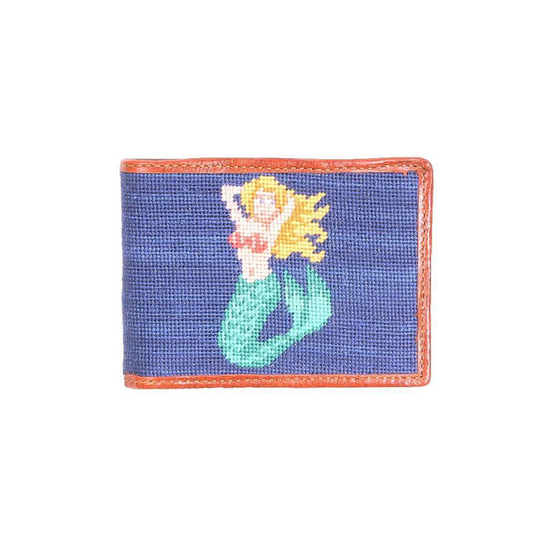 Mermaid Needlepoint Bi-Fold Wallet in Classic Navy by Smathers & Branson - Country Club Prep