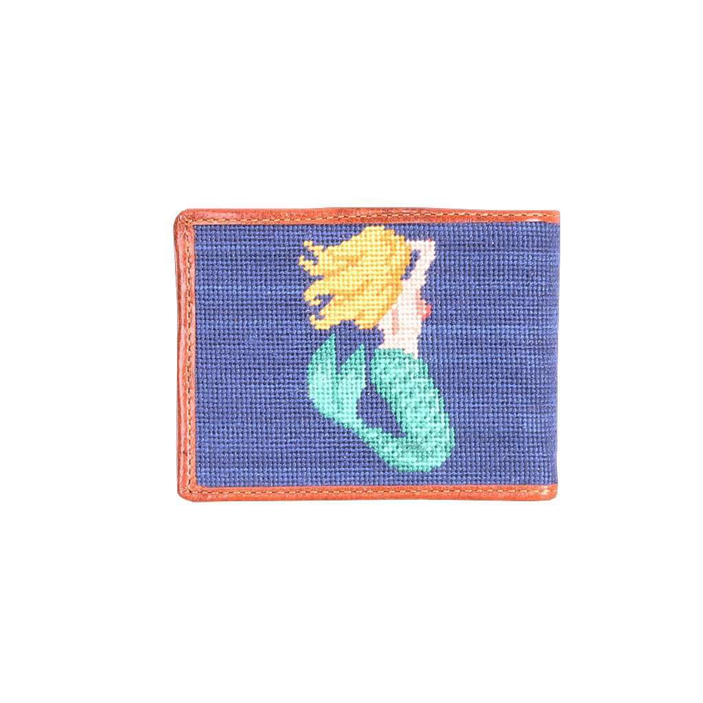 Mermaid Needlepoint Bi-Fold Wallet in Classic Navy by Smathers & Branson - Country Club Prep